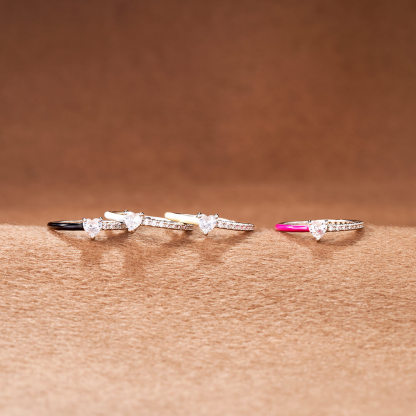 S925 Love Me Until Me Black Half Enamel Heart Ring