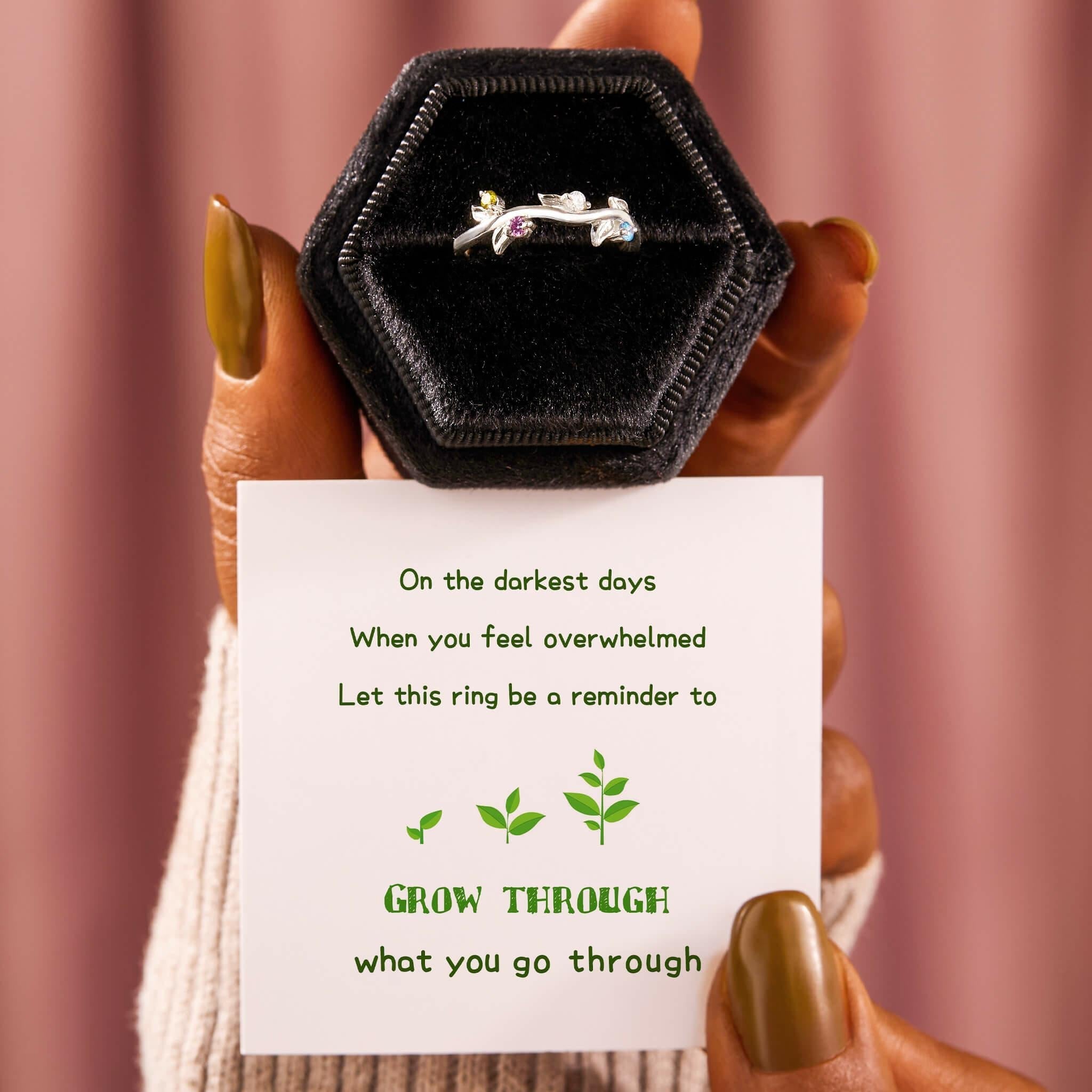 Personalized Grow Through Leaf 1-5 Birthstone Ring