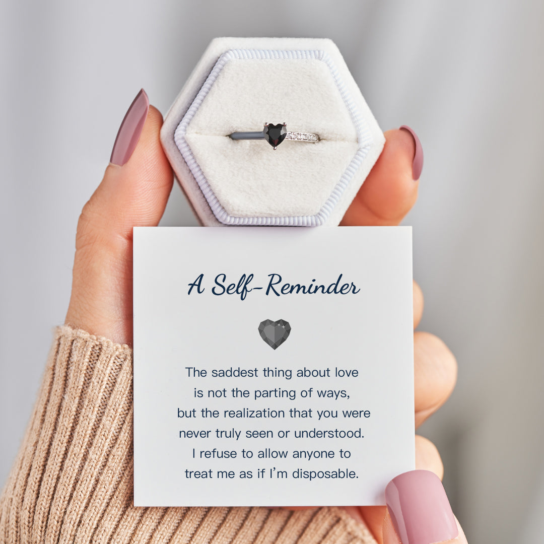 Refusing To Be Disposable Black Enamel Heart Ring