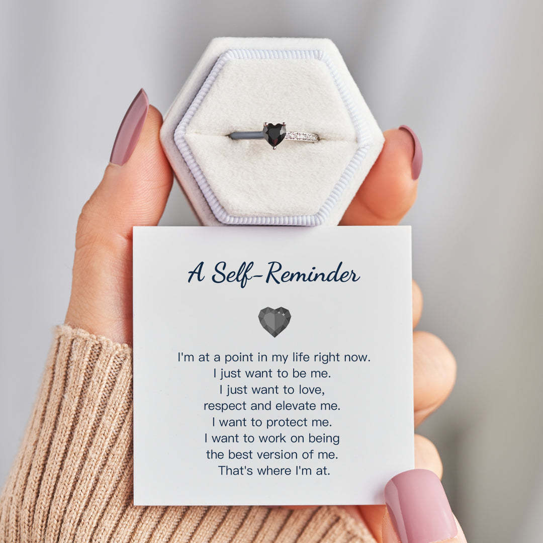 Self-Love Black Enamel Heart Ring