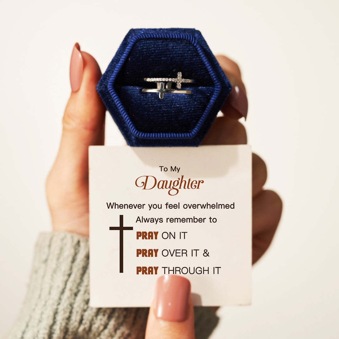 To My Daughter "Pray Through It" Twin Band Cross Ring