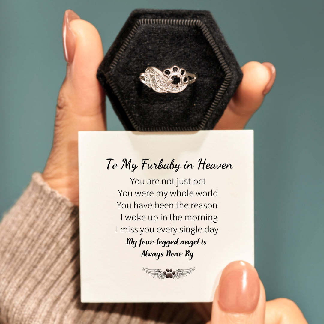 My Angel Always Near By Black Paw Wings Ring