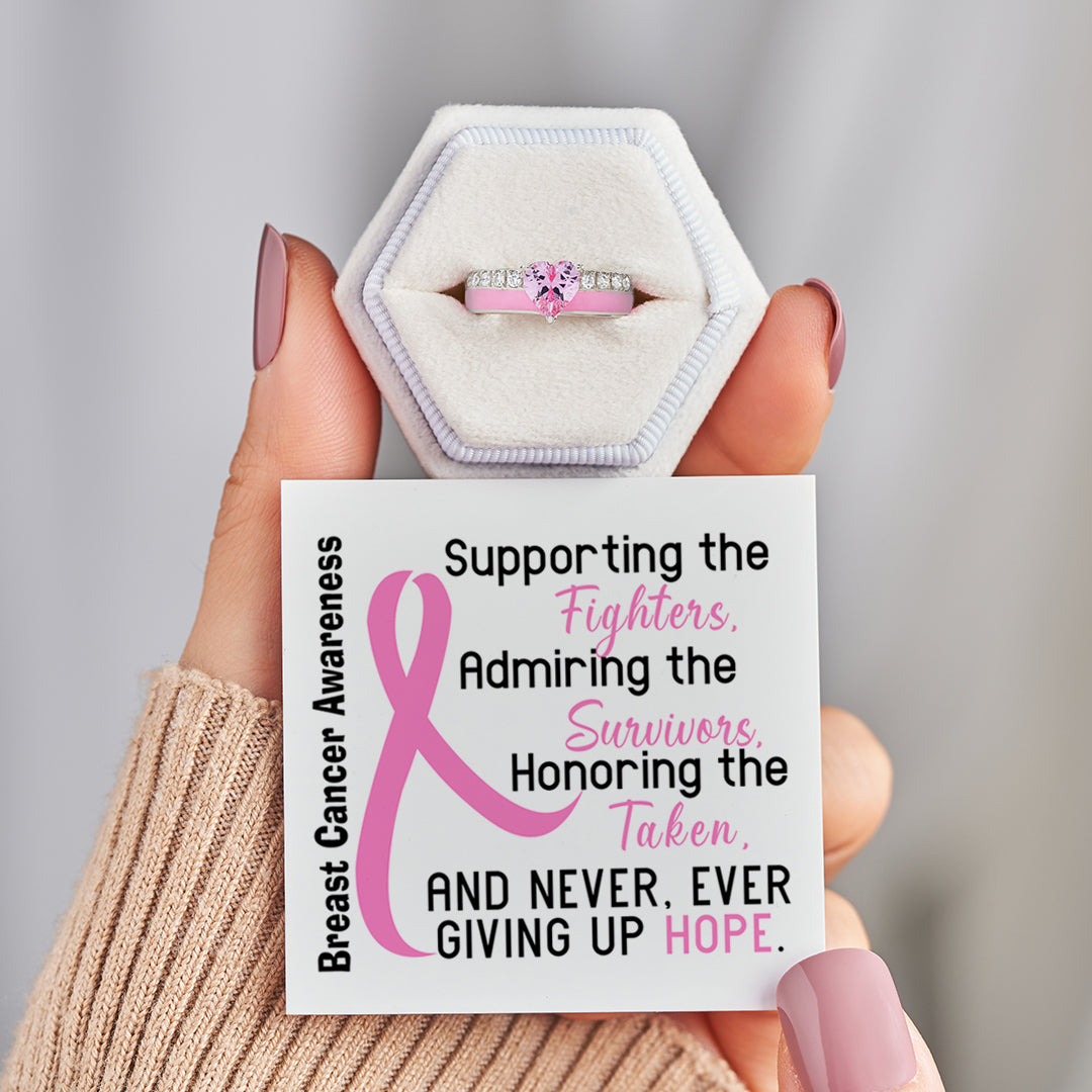 Breast Cancer Awareness And Never Give Up Heart Ring
