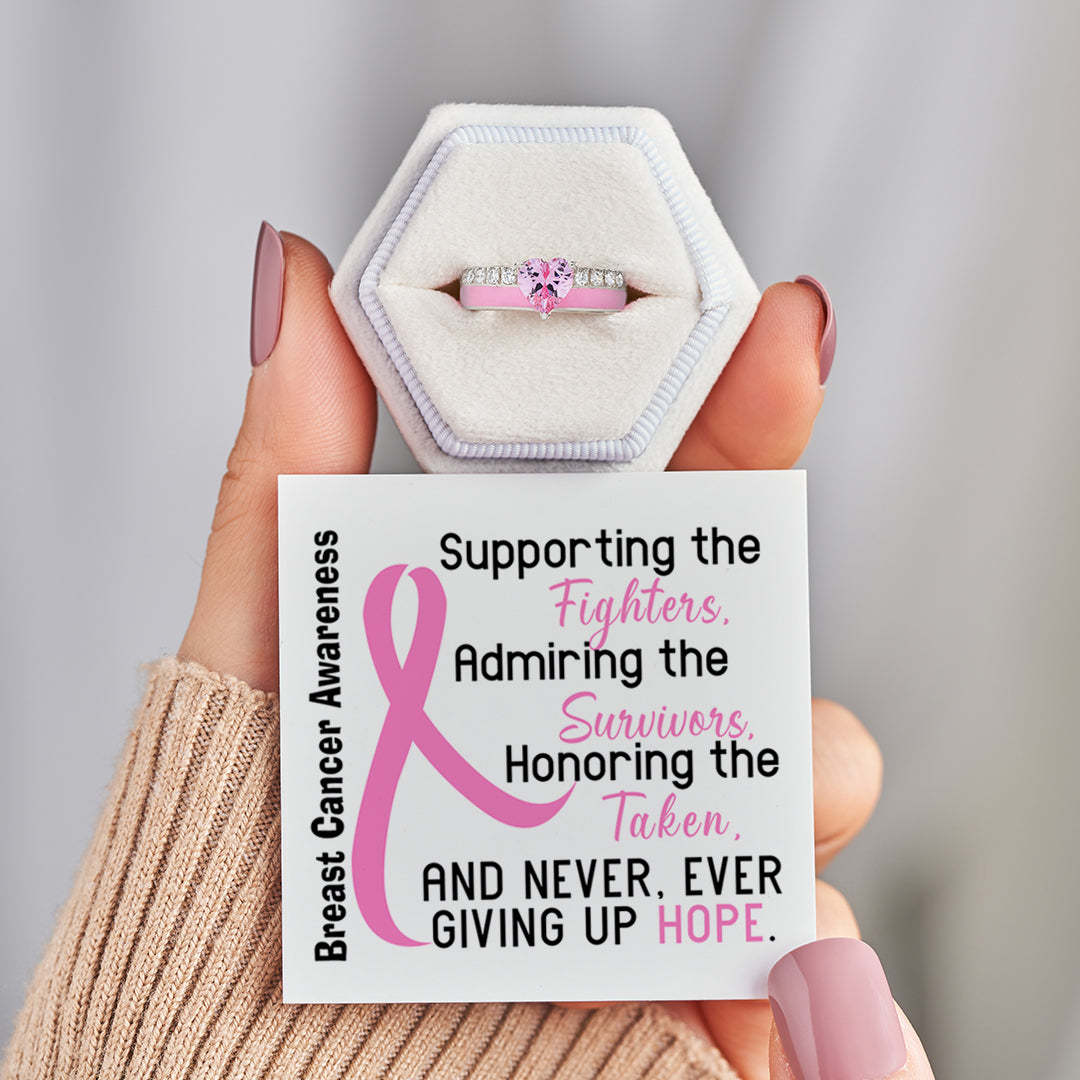Breast Cancer Awareness And Never Give Up Heart Ring