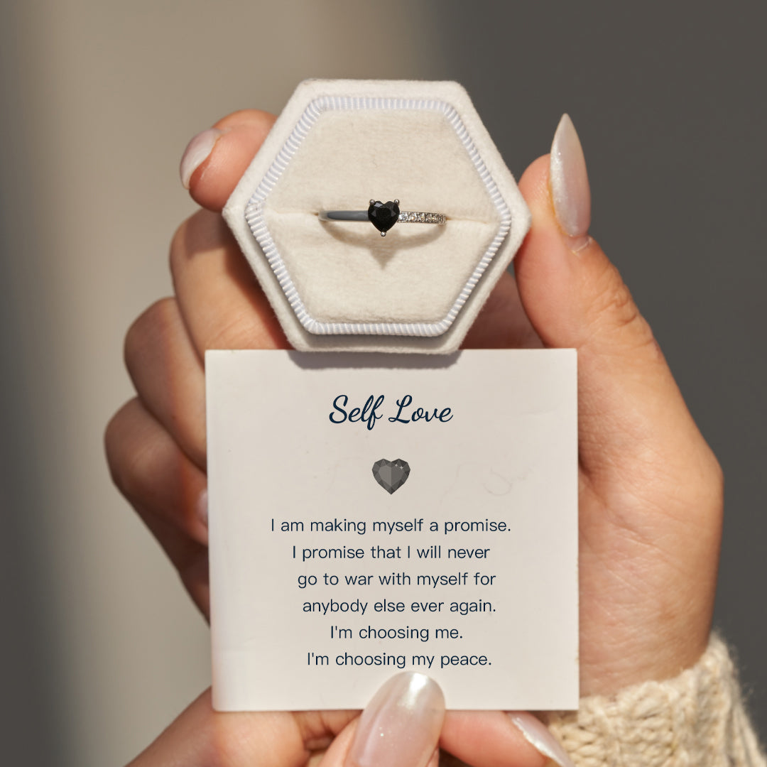 I'm Choosing My Peace Black Enamel Heart Ring