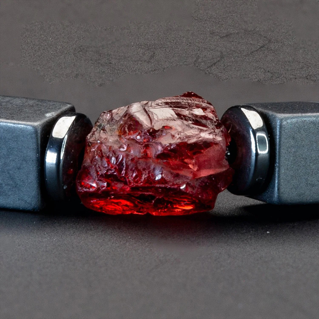 Diabetes Awareness Garnet And Matte Hematite Bracelet