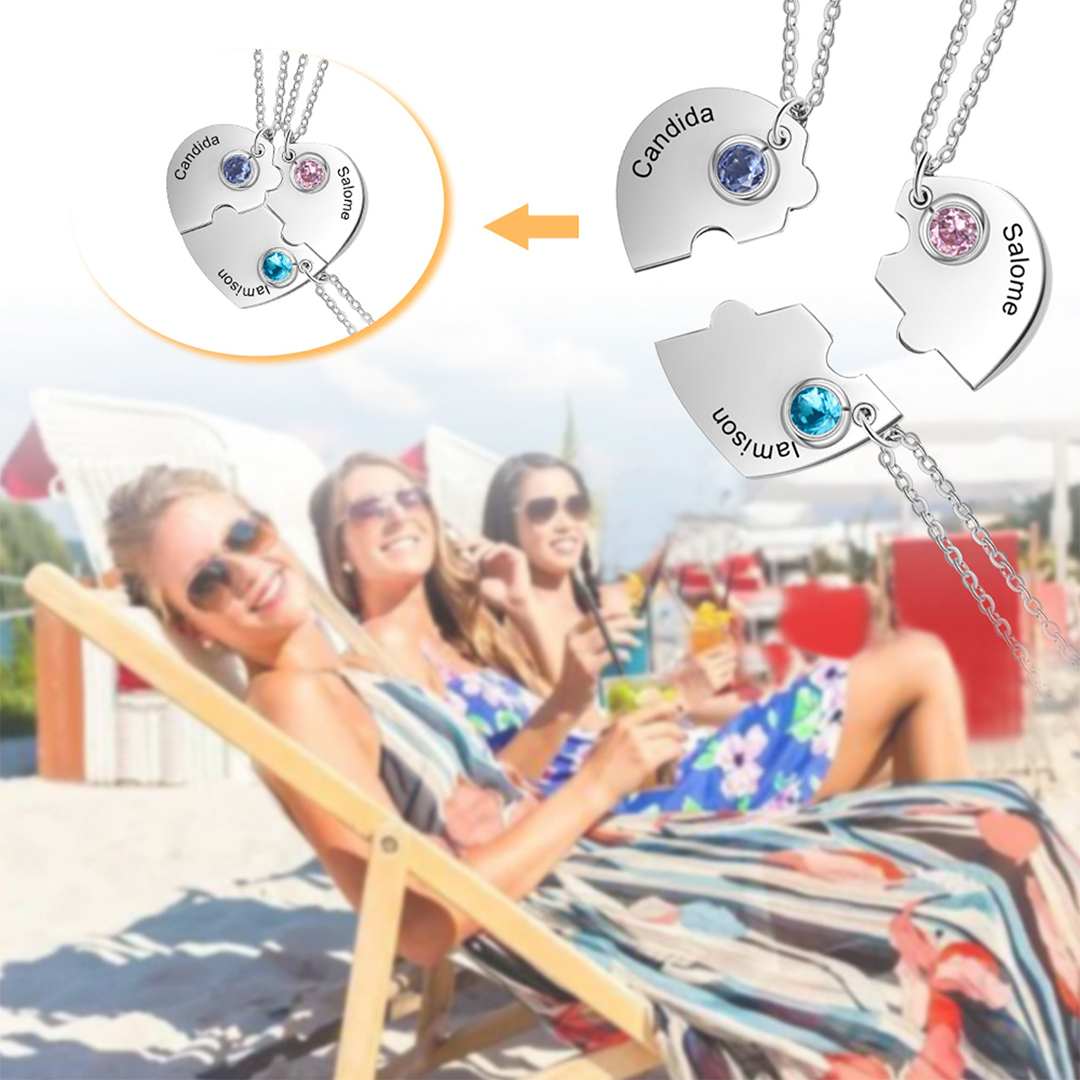 Personalized Engraved Names Birthstones BFF Necklace