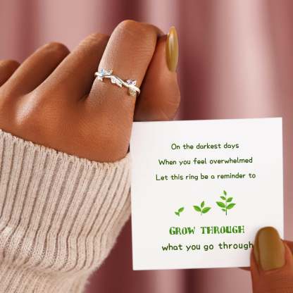 Personalized Grow Through Leaf 1-5 Birthstone Ring