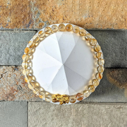 White Cracks Yellow Citrine Pixiu Bracelet for Childhood Cancer Support