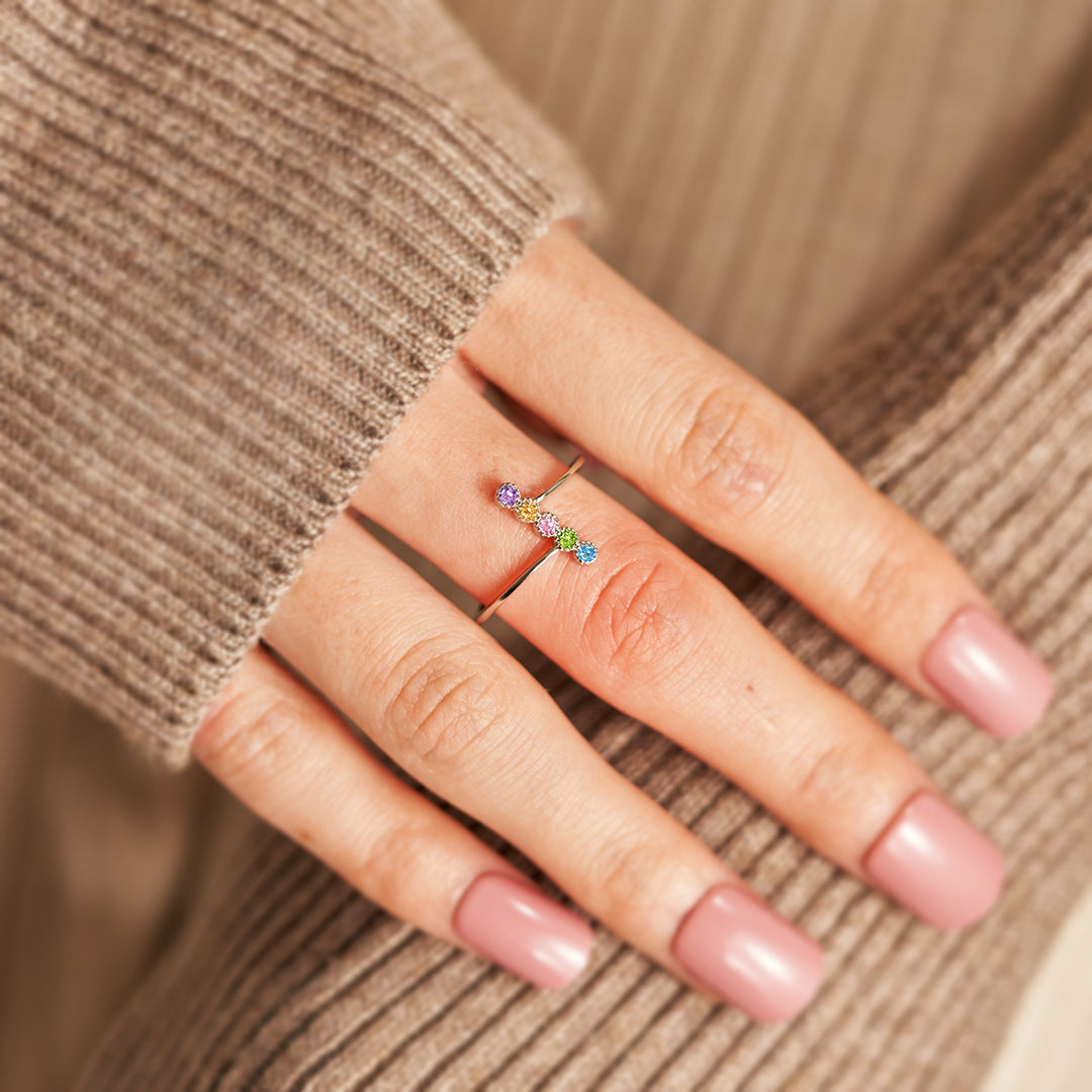 Personalized 1-5 Birthstones PAVÉ Bar Ring