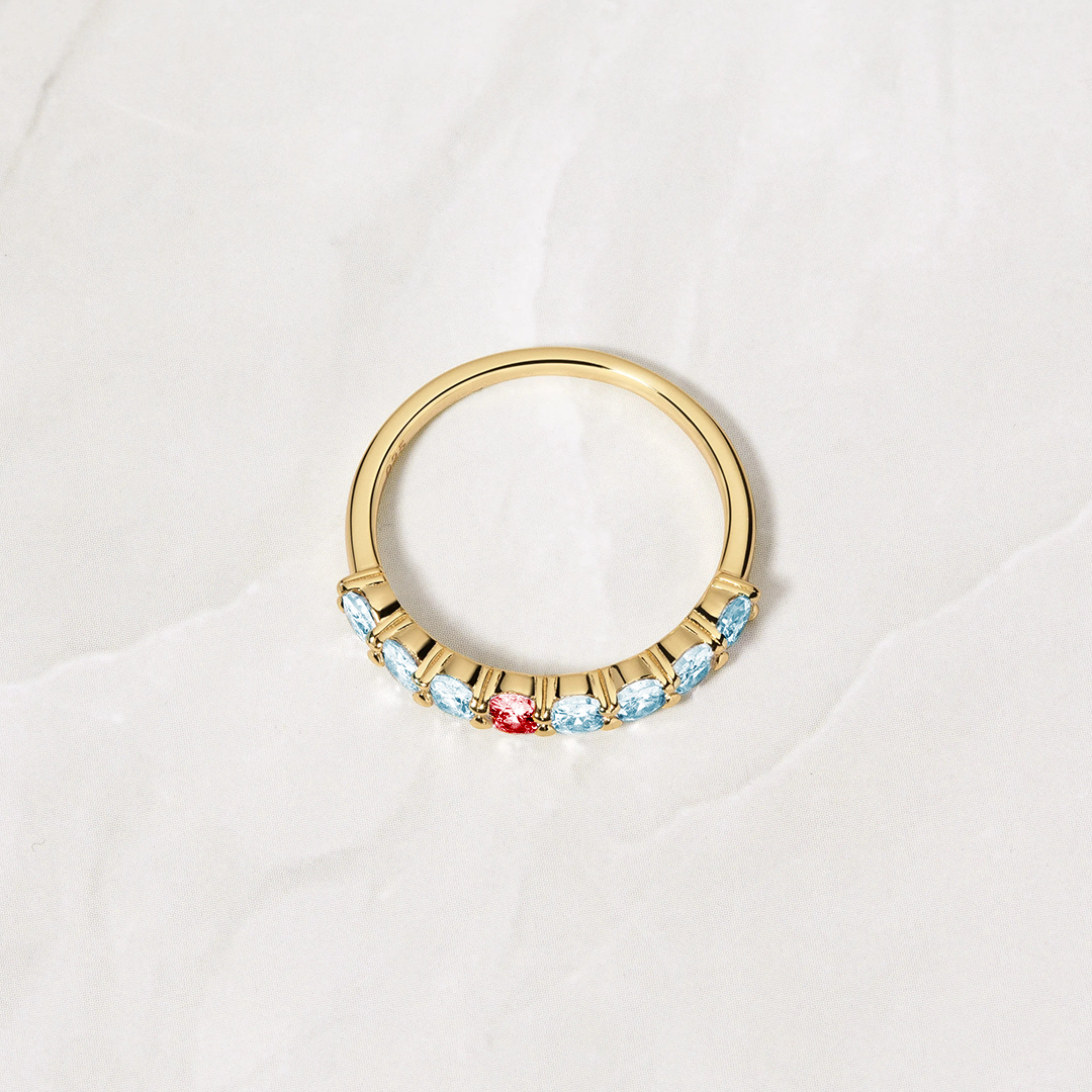 Diabetes Awareness Blue And Red Oval Diamonds Ring