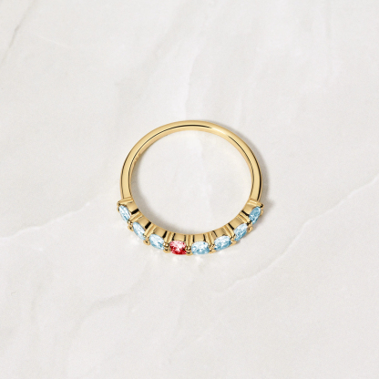 Diabetes Awareness Blue And Red Oval Diamonds Ring