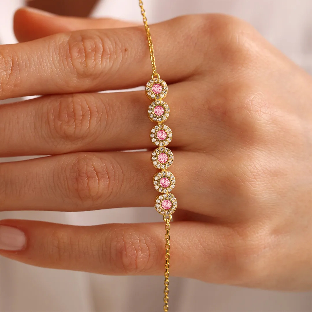Breast Cancer Awareness Pink Round Diamond Power Bracelet