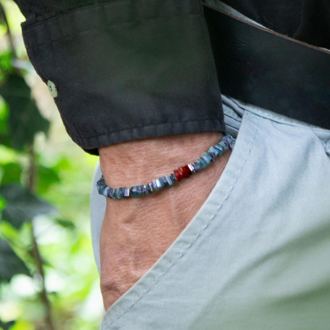 Diabetes Awareness Men Nature Raw Emerald Bracelet