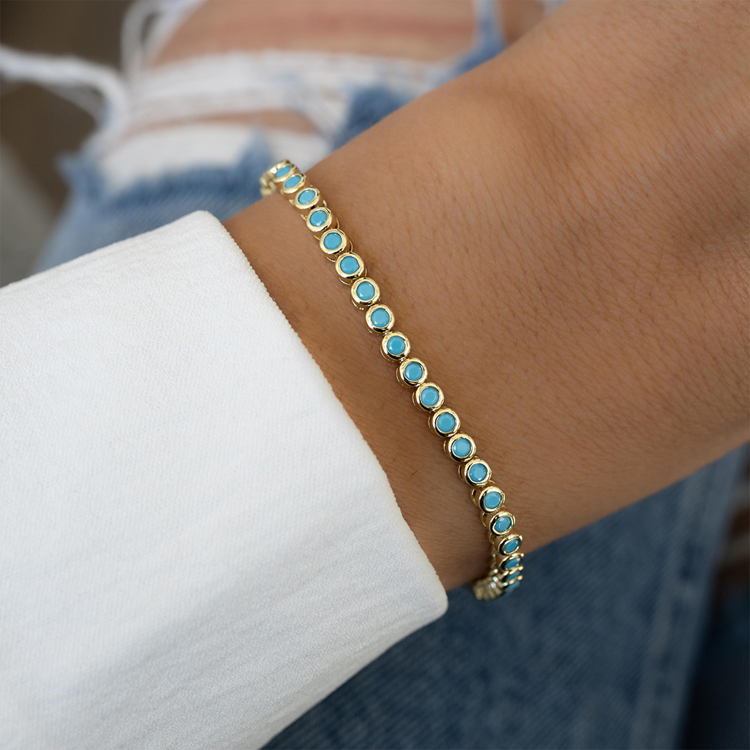 PTSD Awareness Strength In Every Link Turquoise Tennis Bracelet