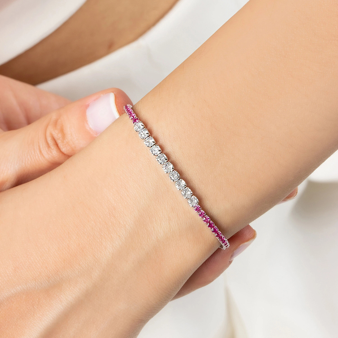 Breast Cancer Awareness Pink Hug White Diamond Bracelet