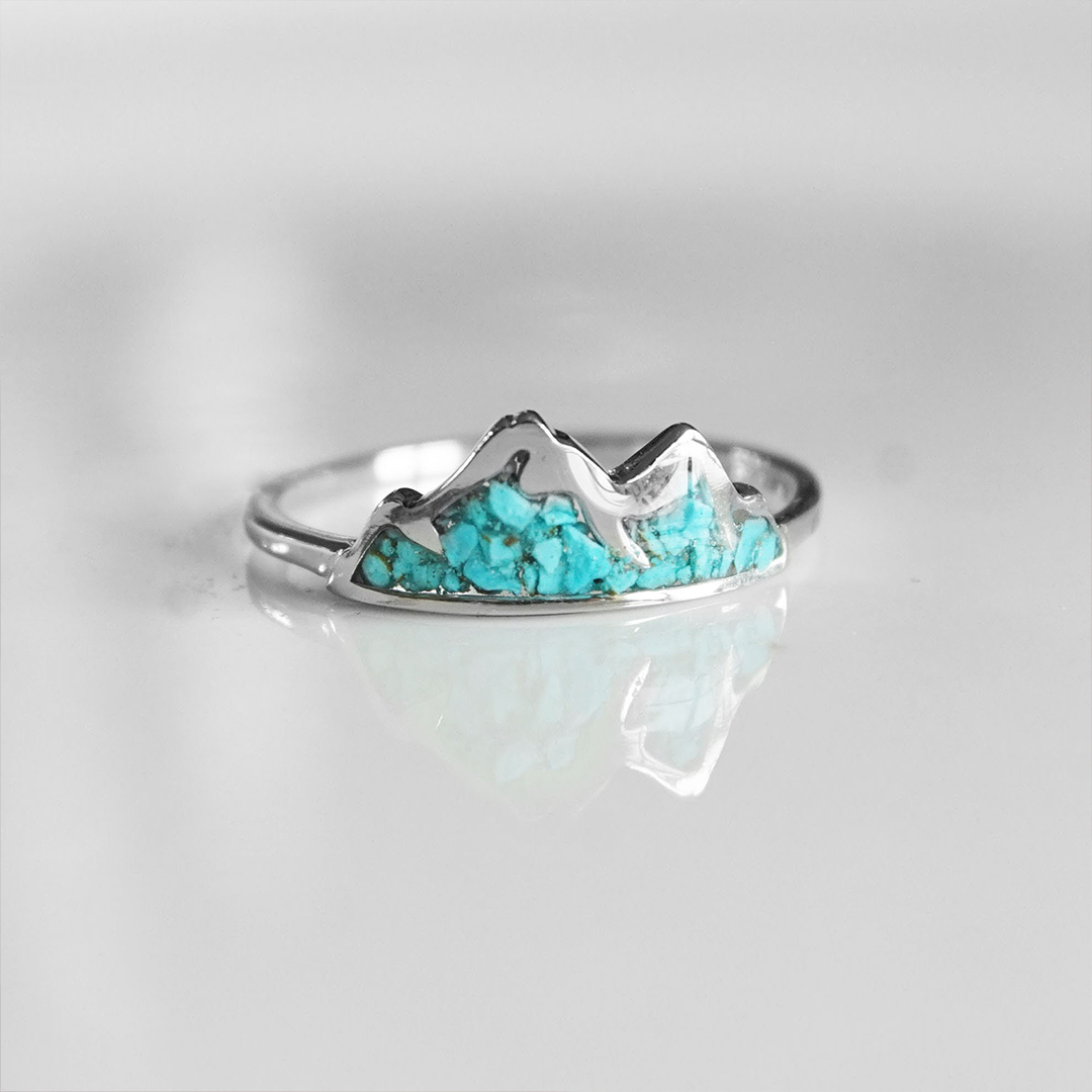 PTSD Awareness Teal Mountain Ring