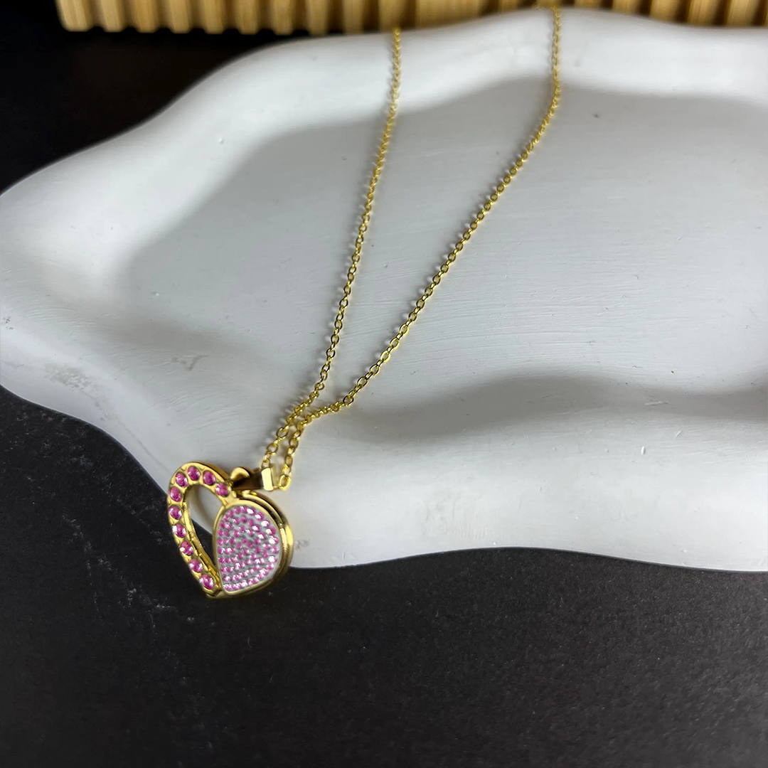 Breast Cancer Awareness Pink Heart Pendant Necklace