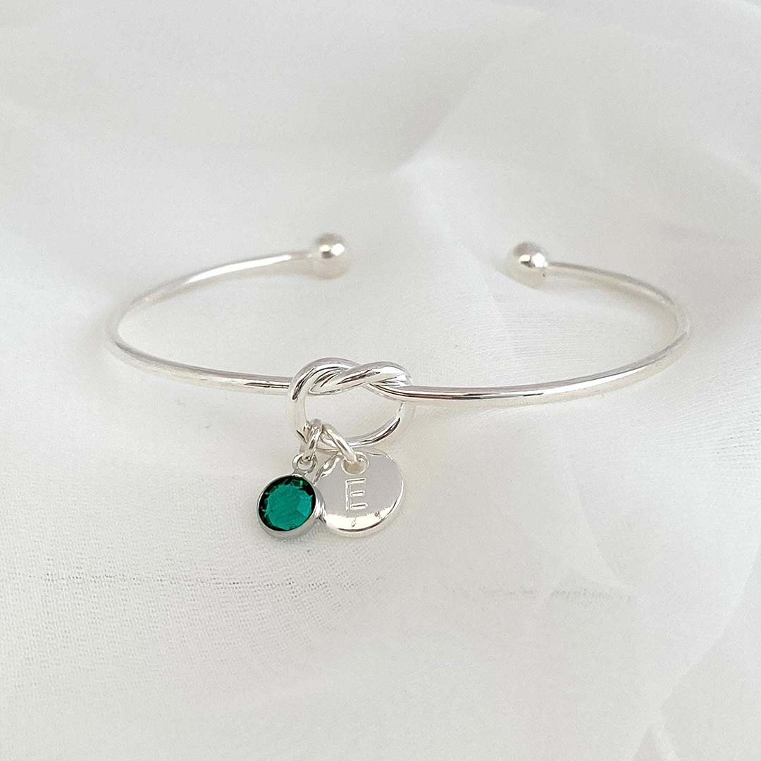 Parent's Day Custom Birthstones And Initial Bangle