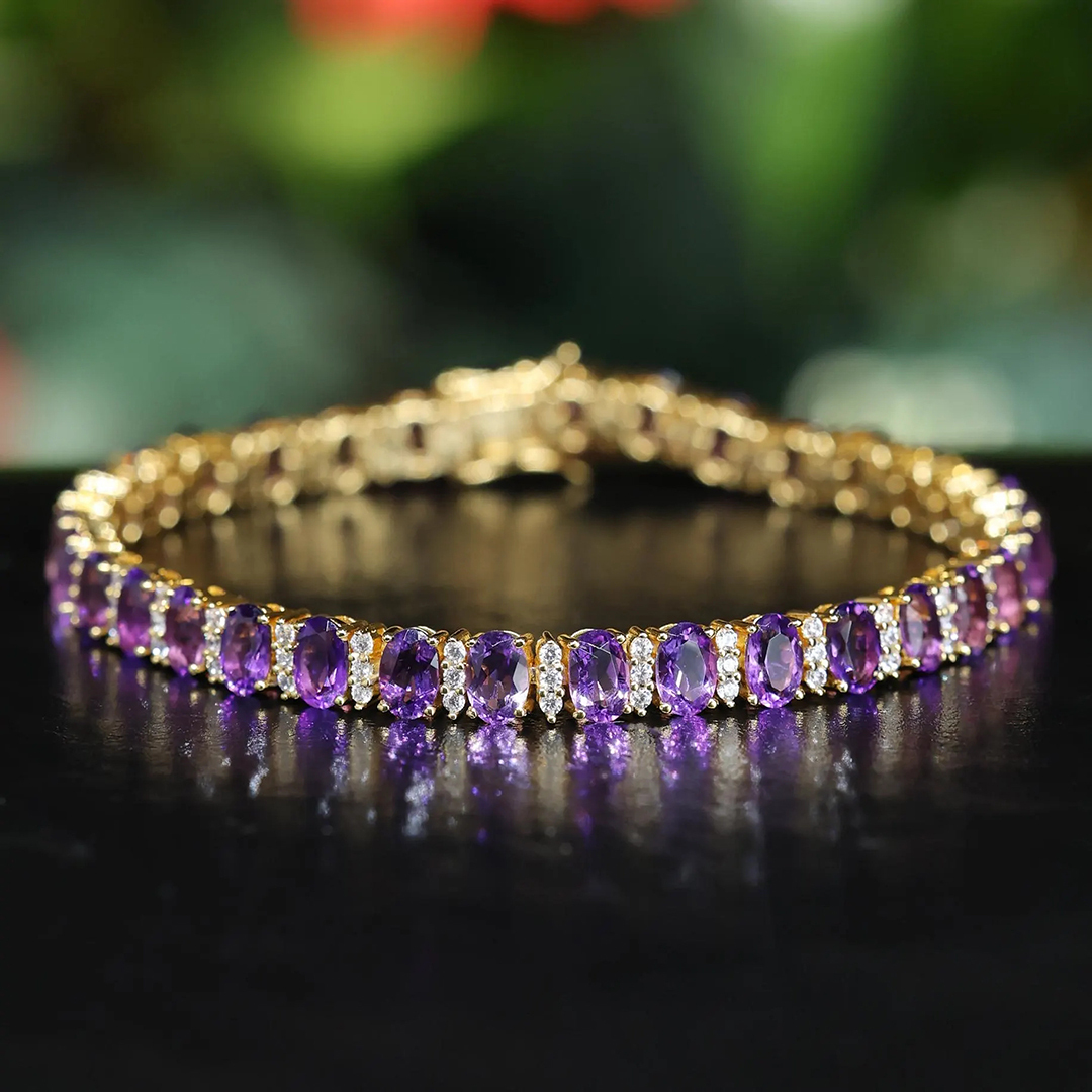 Alzheimer Dementia Awareness Natural Oval Amethyst Bracelet