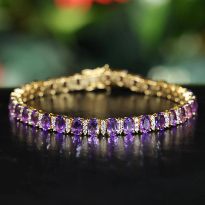 Alzheimer Dementia Awareness Natural Oval Amethyst Bracelet