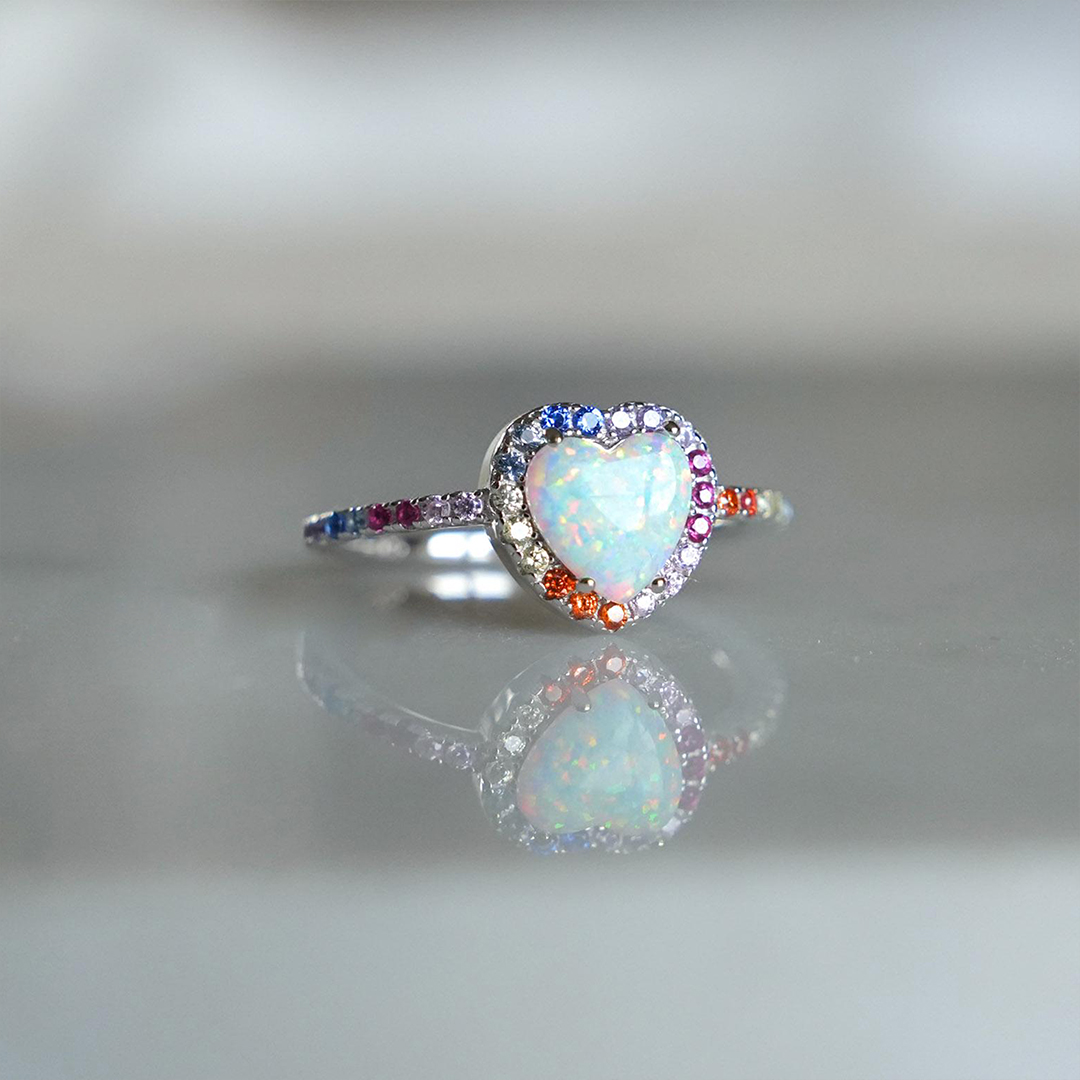 Mama To An Ange Rainbow Opal Heart Ring