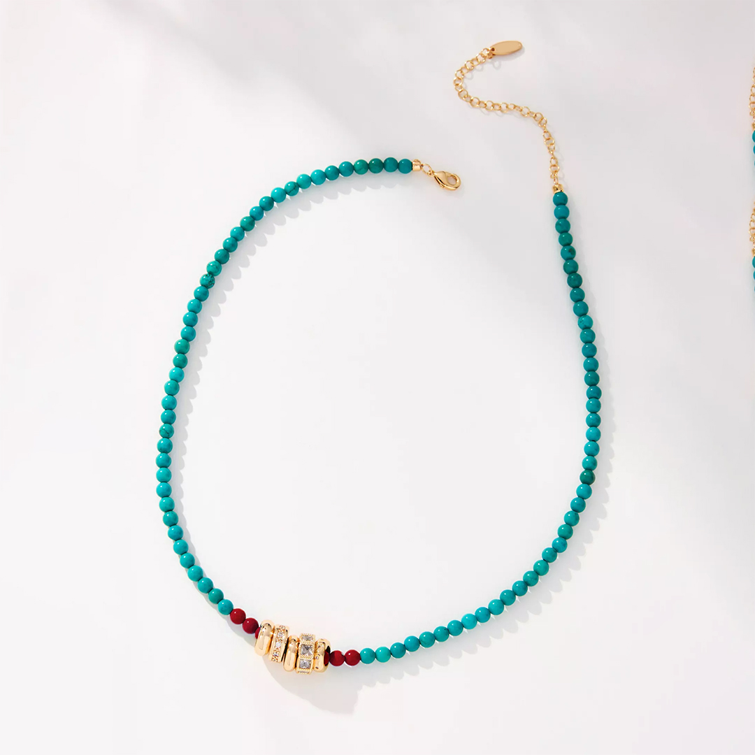Diabetes Awareness Teal Round Charm Beaded Necklace