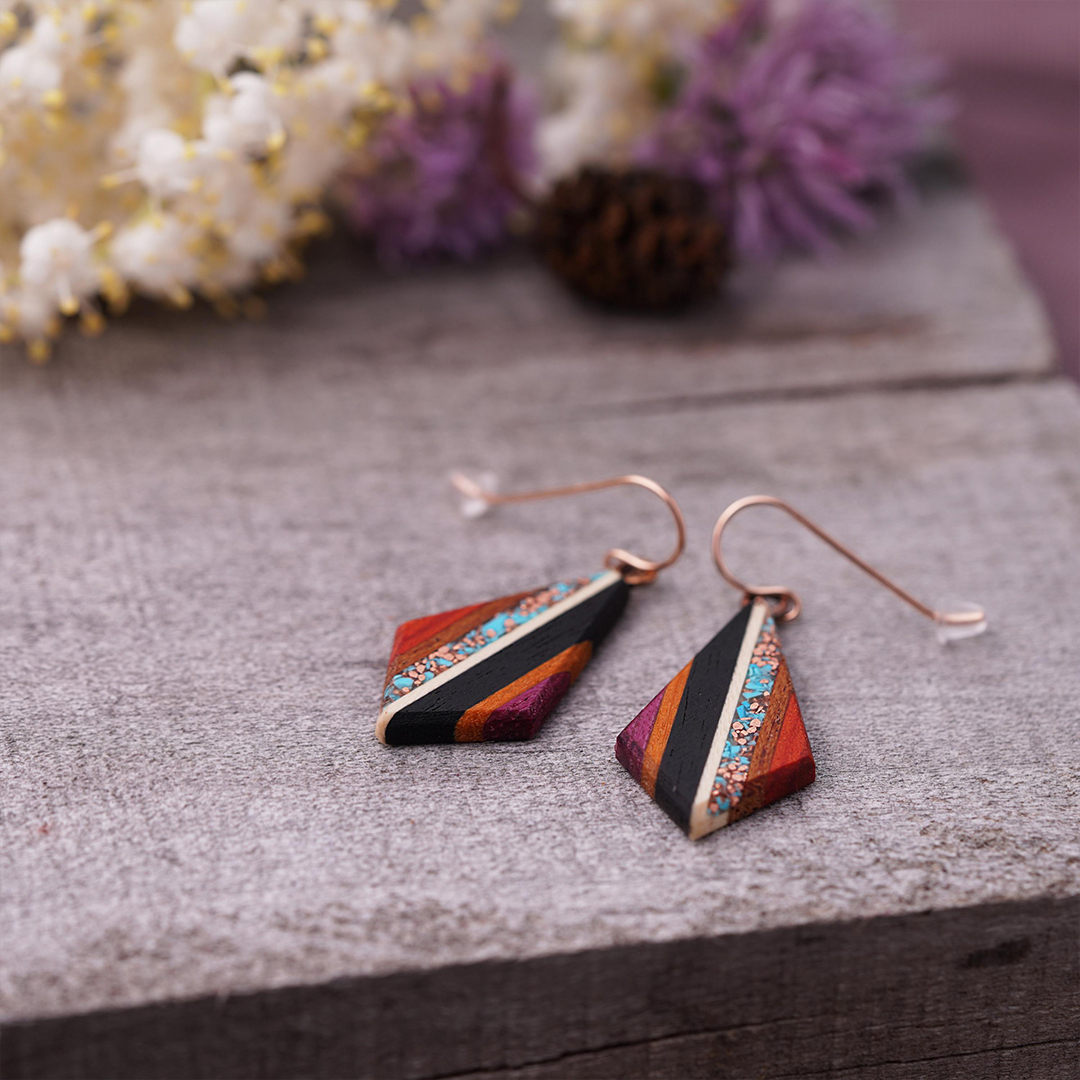 Striped Turquoise and Copper inlaid Bohemian Earrings