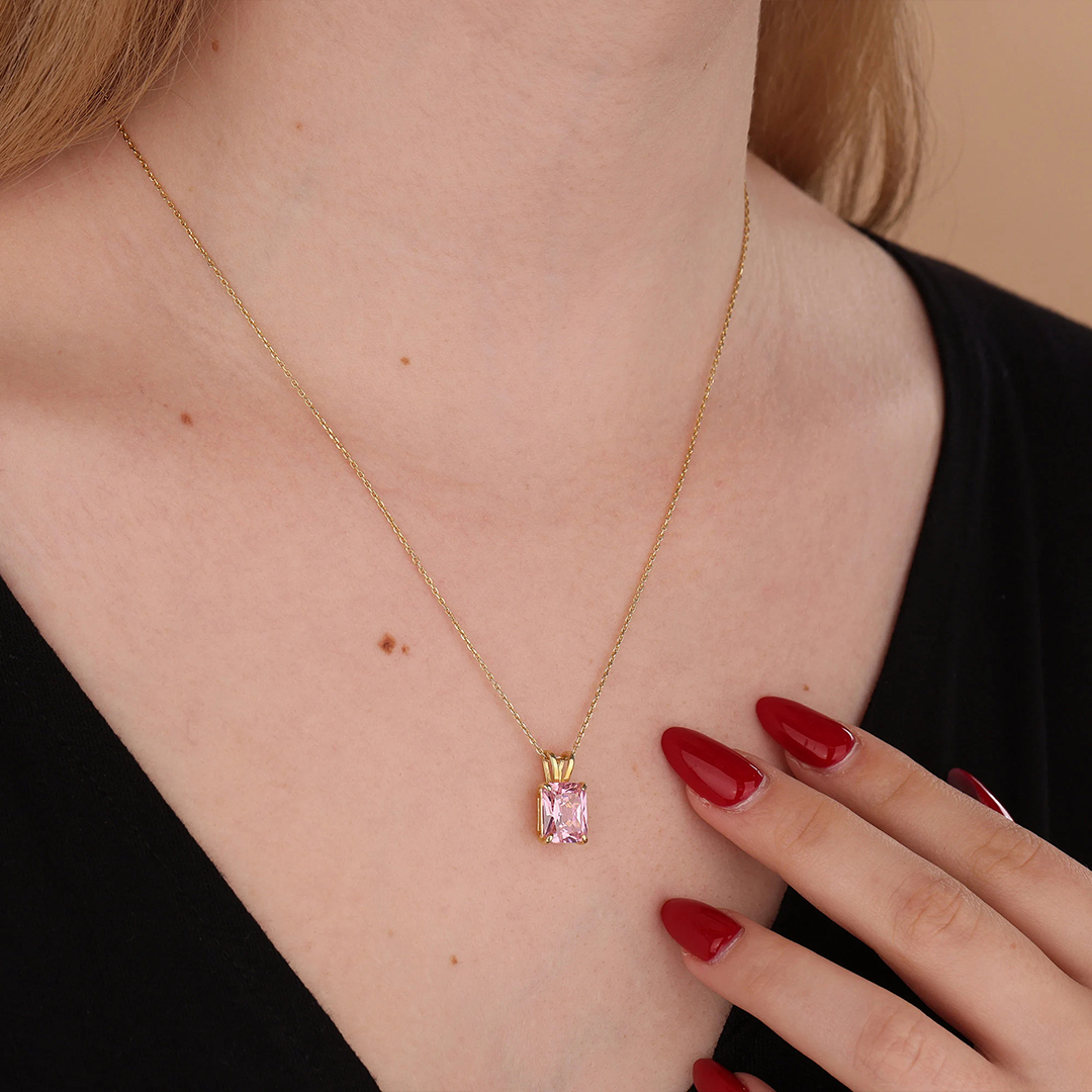 Breast Cancer Awareness Genuine Pink Tourmaline Pendant Necklace