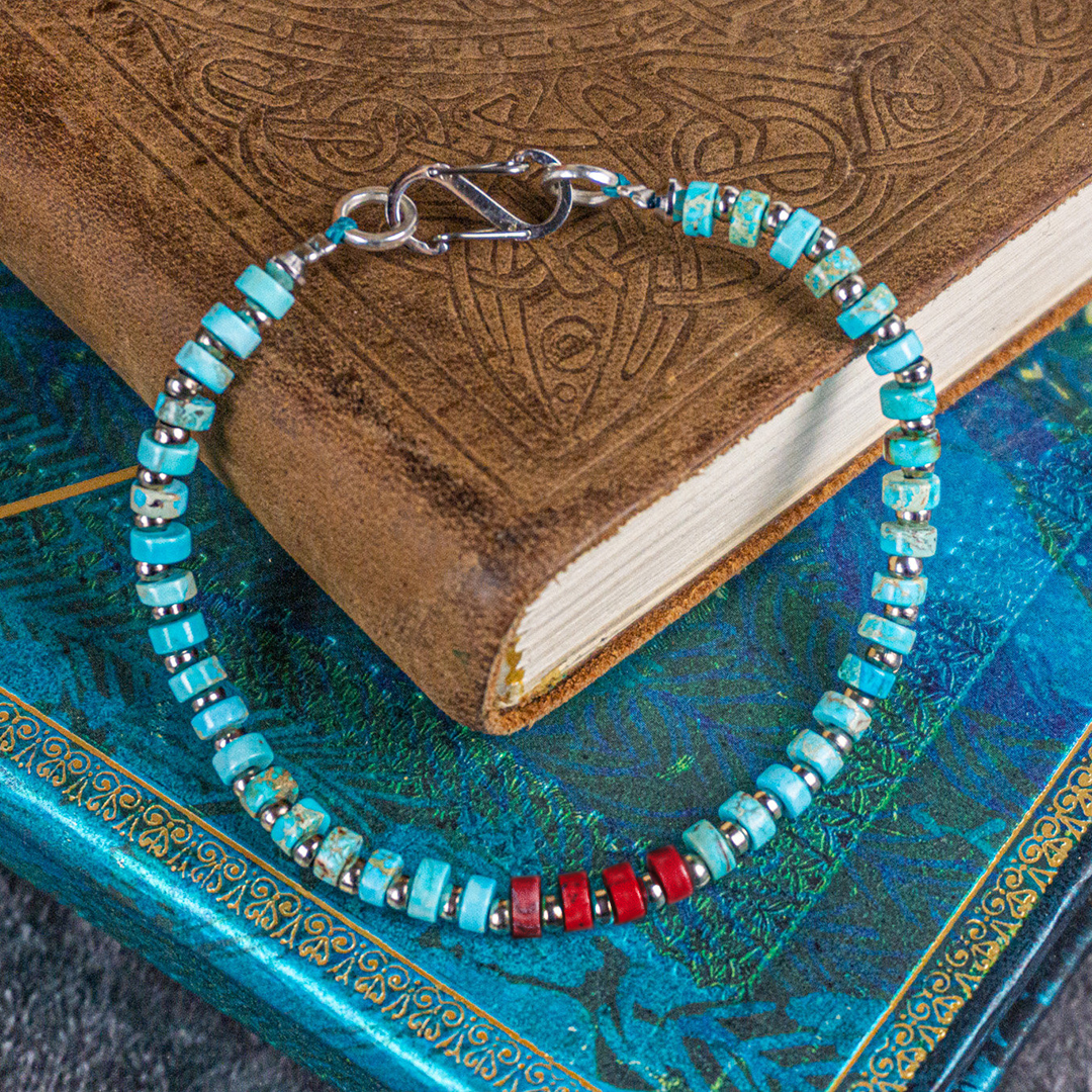 Diabetes Awareness Imperial Jasper Turquoise Waterproof Bracelet