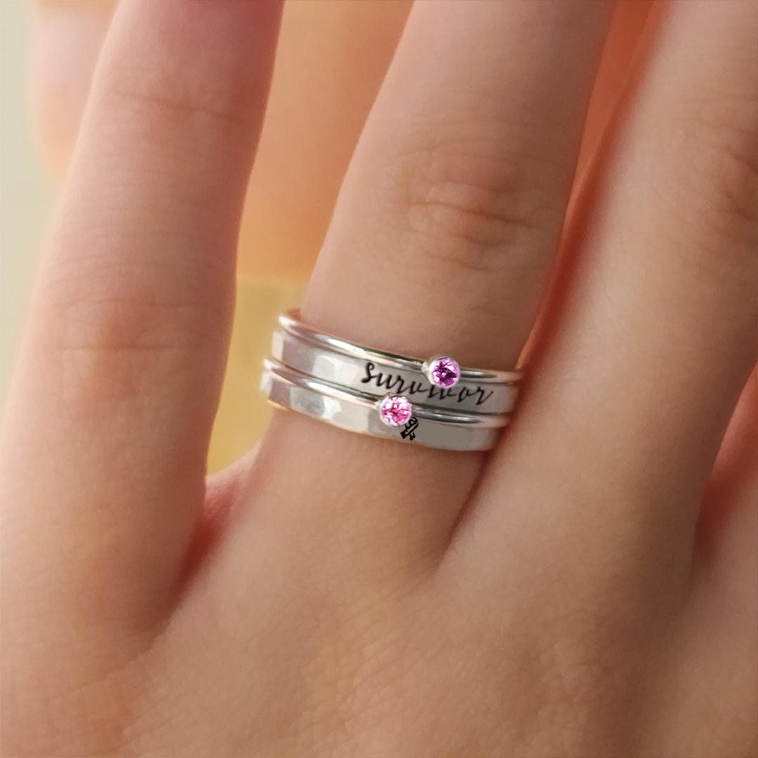 Breast Cancer Awareness Stackable Ring Set