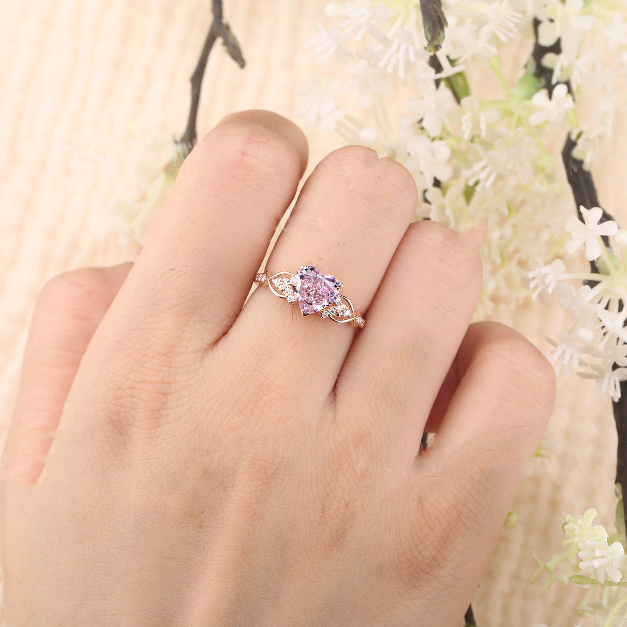 Unique Heart Shaped Pink Ring