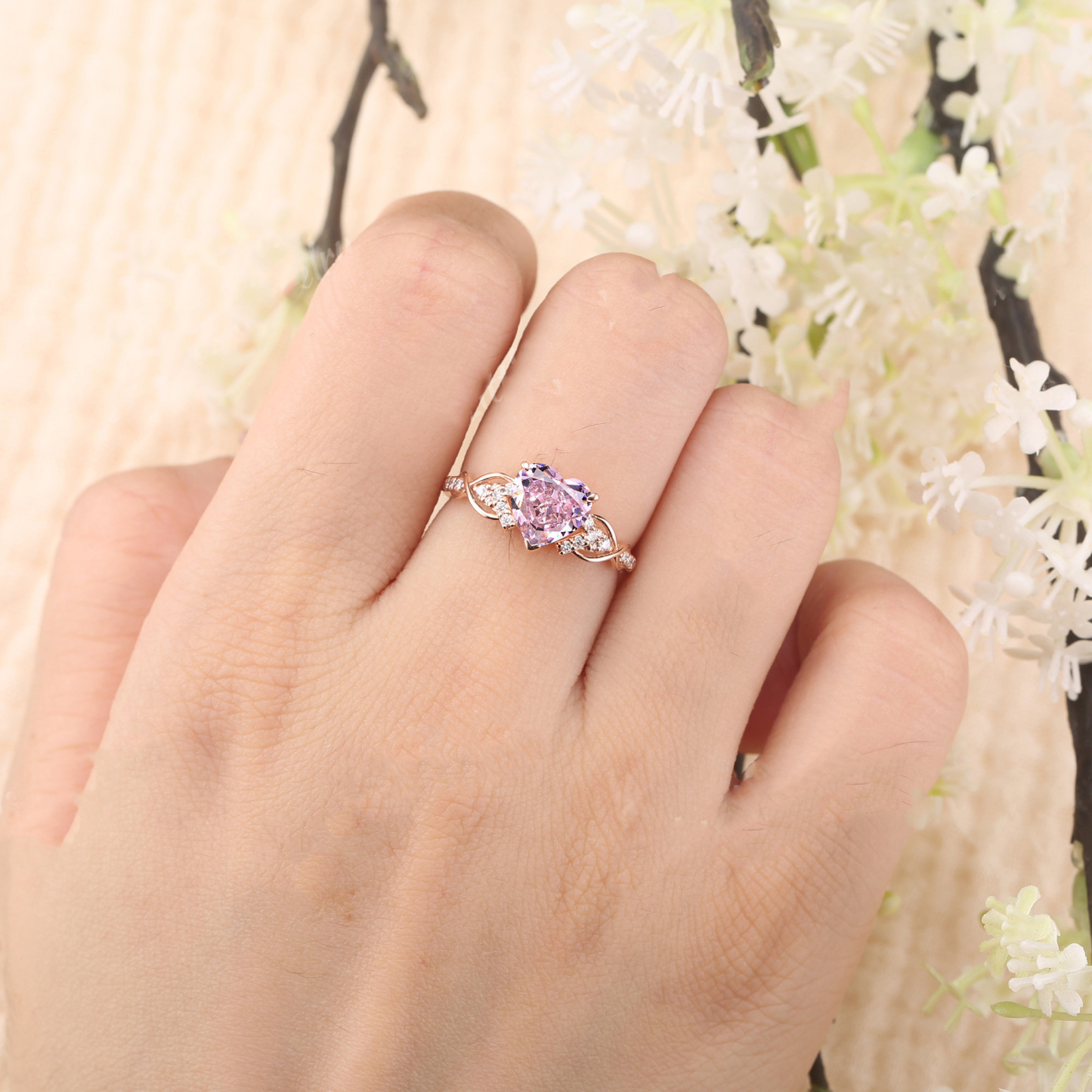 Unique Heart Shaped Pink Ring