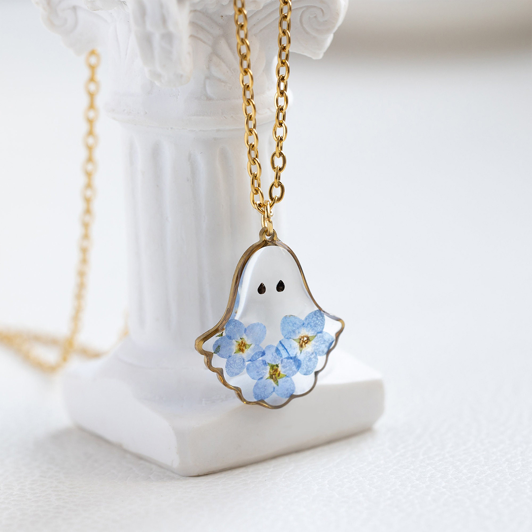 Forget Me Not Flower Ghost Necklace
