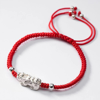 Red String Silver Pixiu Bracelet – Attract Windfall Luck