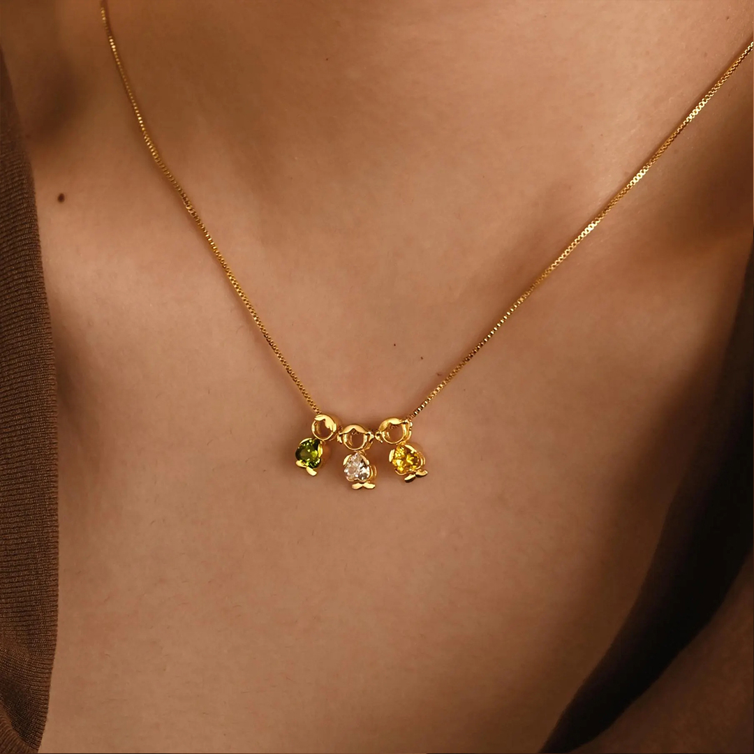 Personalized Birthstone Kids Charms Family Necklace