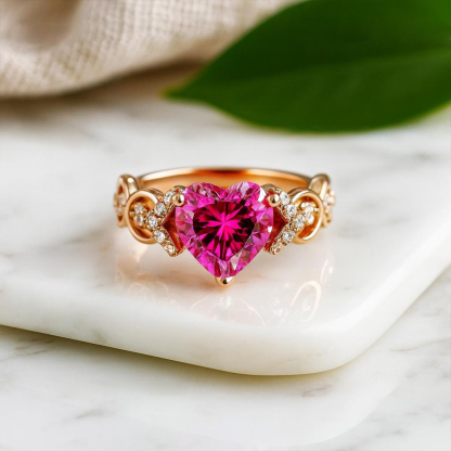 Breast Cancer Awareness Heart Cut Diamond Ring