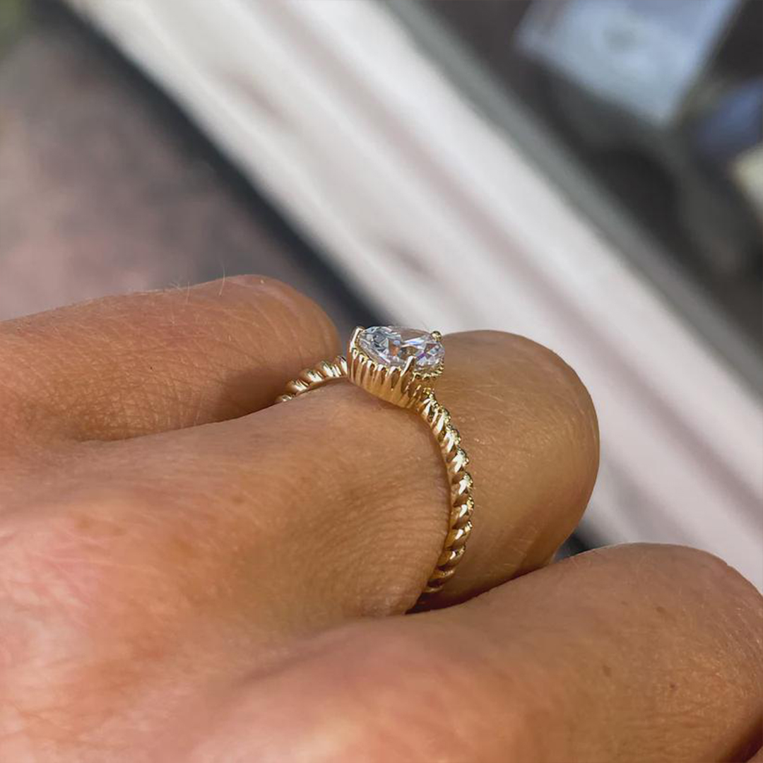 Memorial Tear Pear Cut Twisted Birthstone Ring