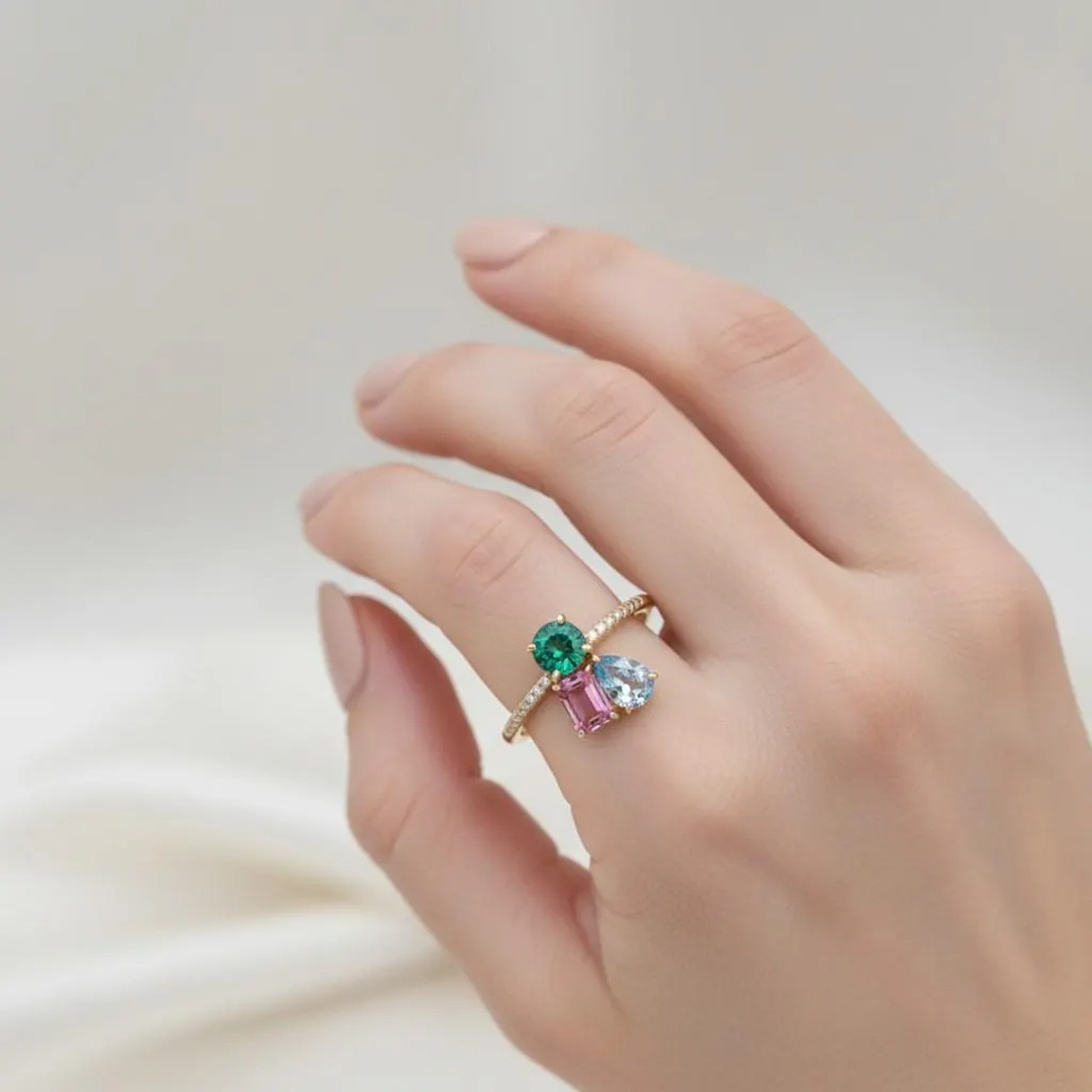 Personalized Family Love Custom 3 Birthstone Ring