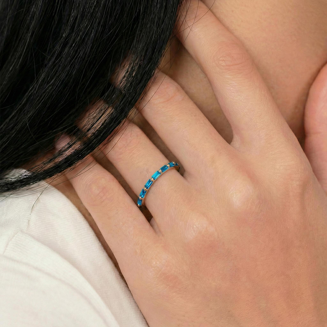 Colorectal Cancer Awareness Stand Strong Baguette Blue Ring