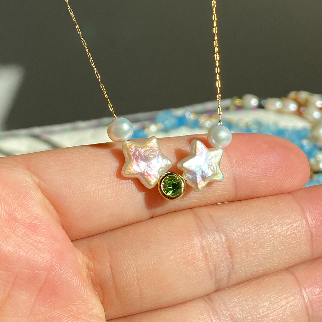 Autism Awareness Double Pearl Stars Necklace