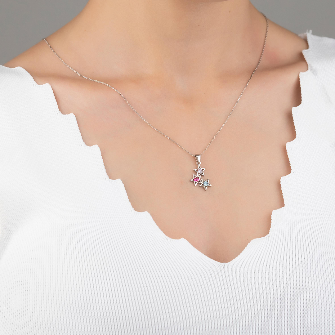 Personalized 1-5 Birthstones Star Mom Necklace