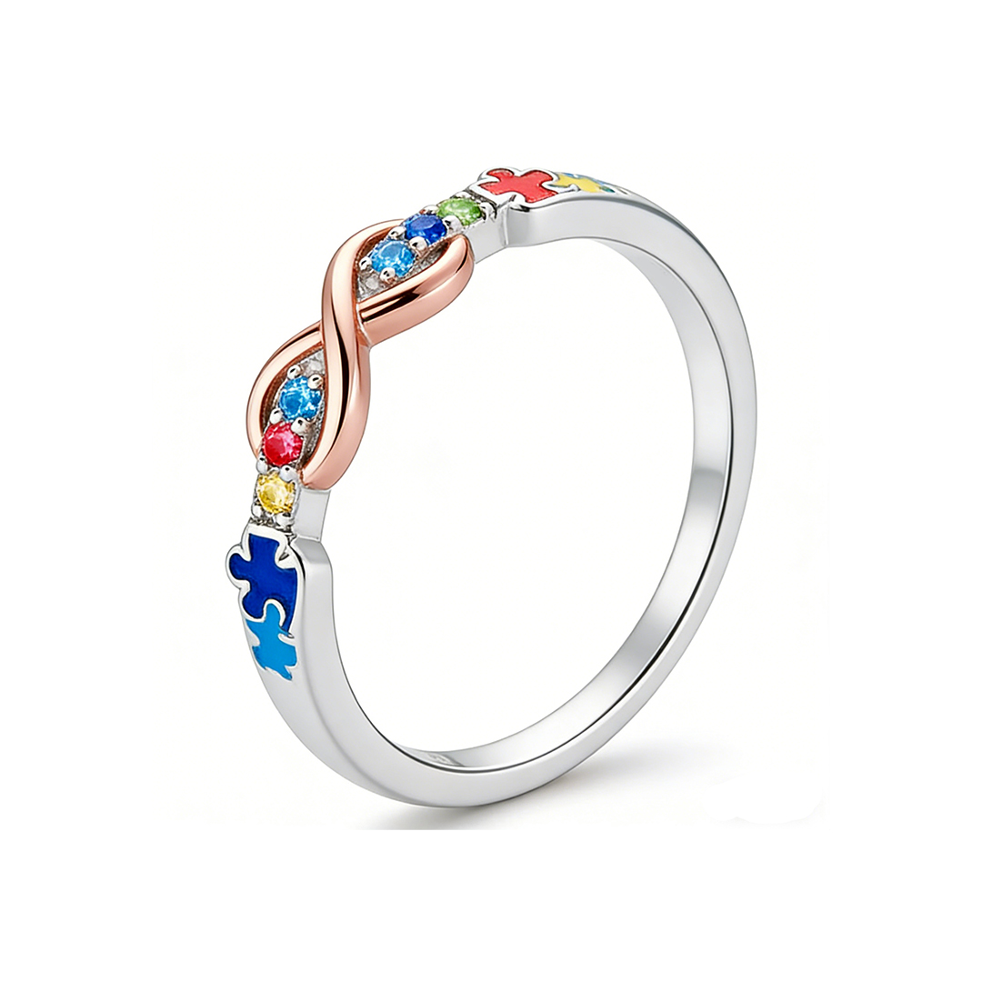 Autism Awareness Rainbow Infinity Puzzle Ring