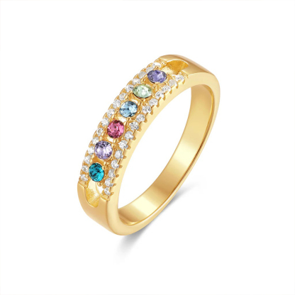 Personalized 1-6 Birthstones Double Layers Ring