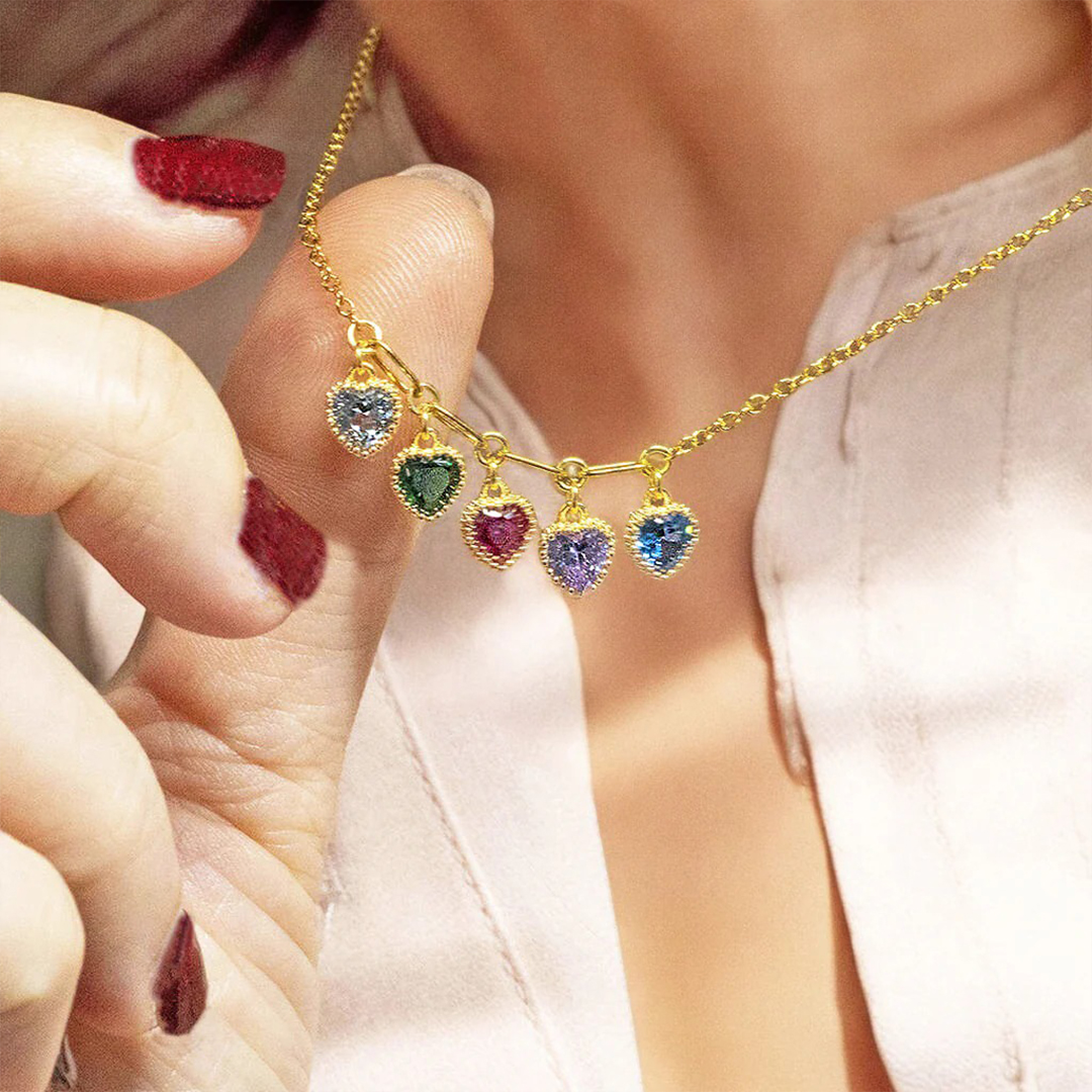 Heart To Heart 1-6 Birthstones Family Necklace