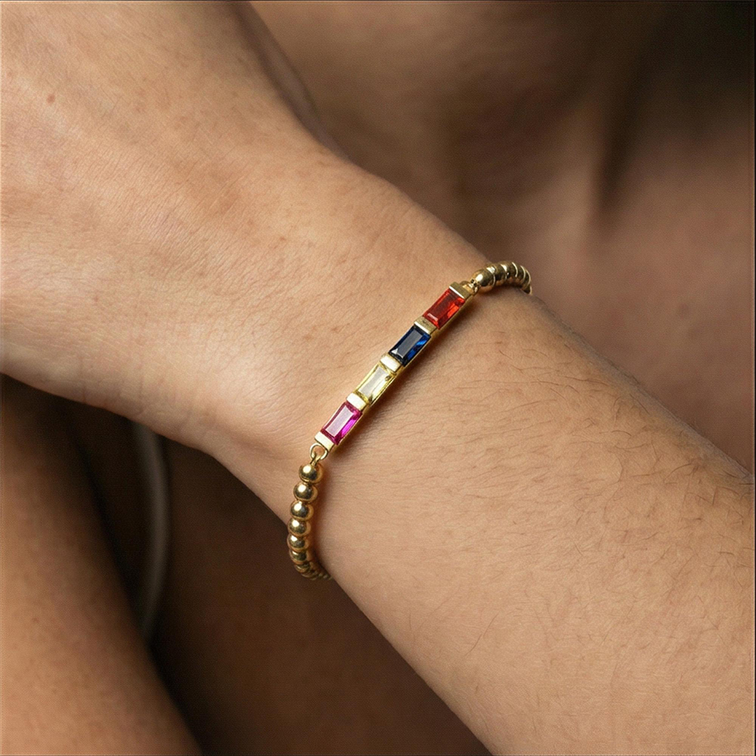 Personalized Stretch Beaded Baguette Birthstone Bracelet