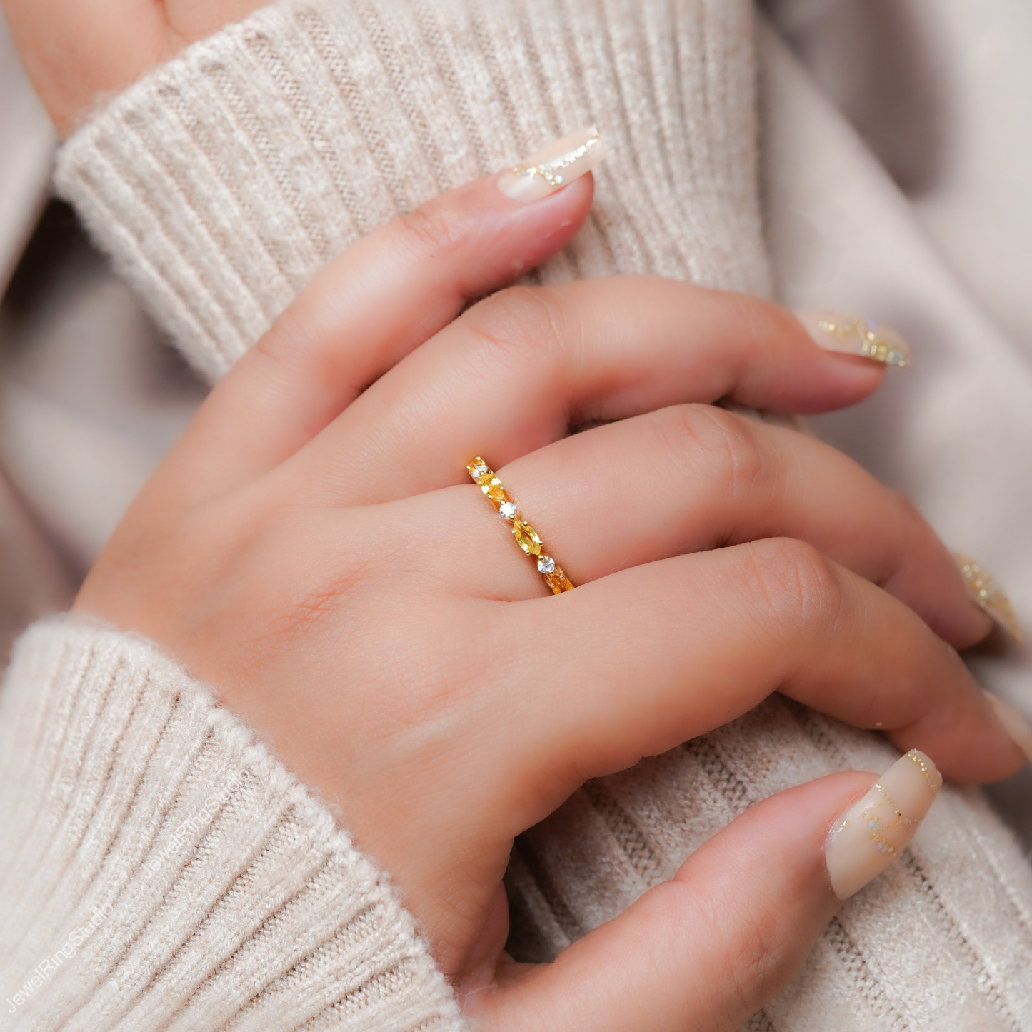 Childhood Cancer Awareness Yellow Marquise Ring
