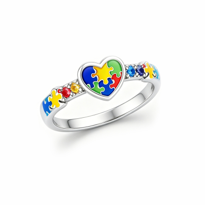 Autism Awareness Star Mom Strength in Every Star Heart Puzzle Ring
