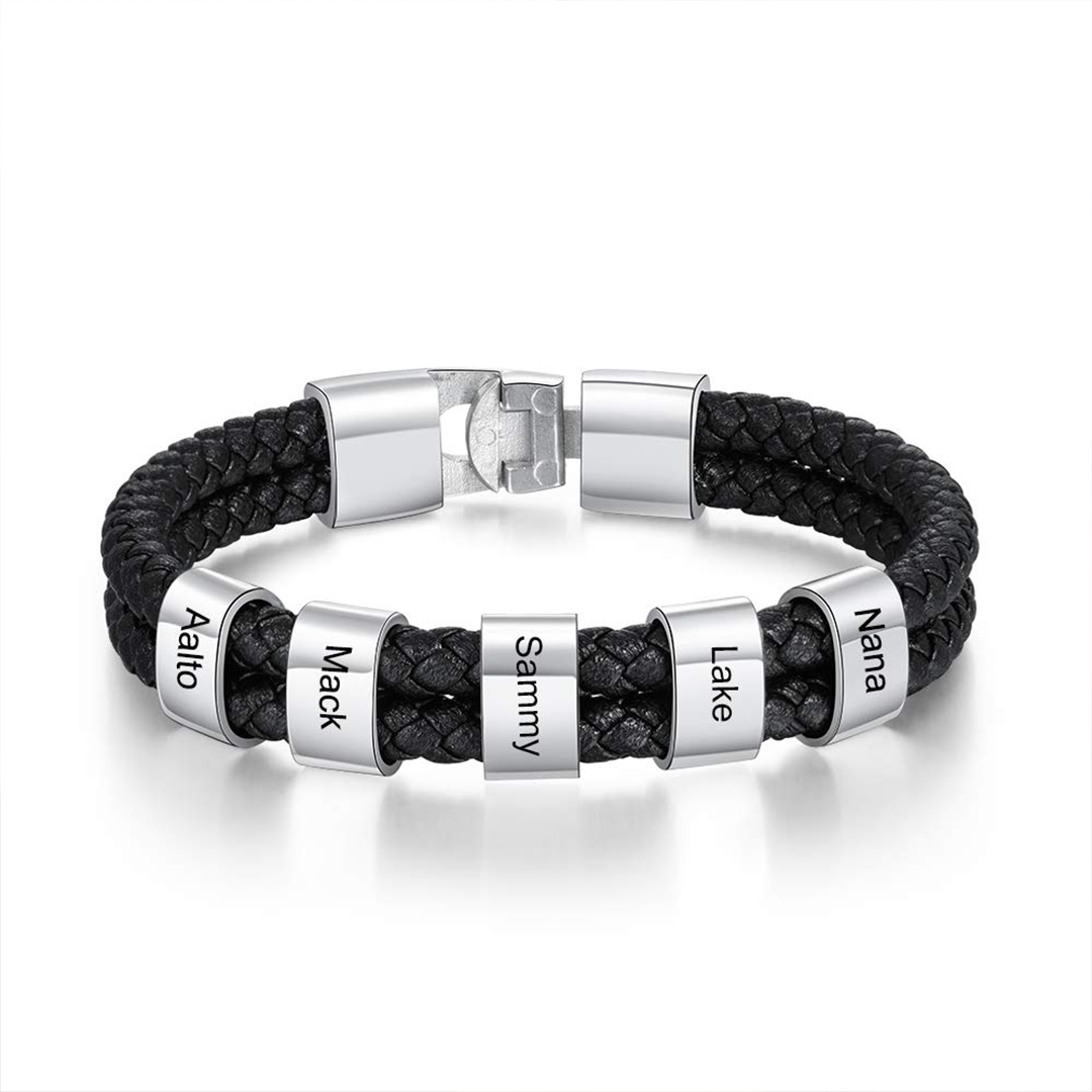 Custom 1-5 Names Leather Bracelet