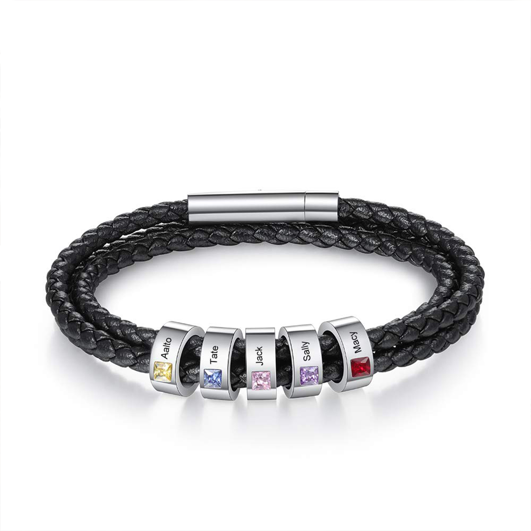 Men's Personalized 1-8 Names Leather Bracelet